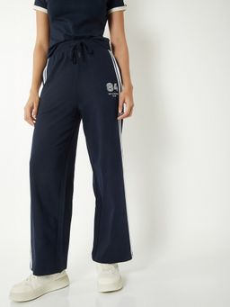 max - Navy Blue Women Side Striped Wide-Leg Track Pant