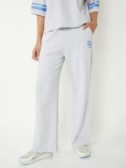 max - Grey Women Heathered Wide Leg Sports Track Pant