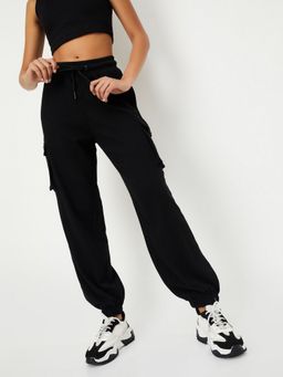max - Black Women Solid Athleisure Cargo Joggers