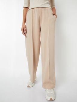 max - Beige Women Solid Butter Soft Sports Track Pant