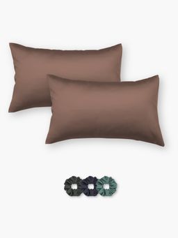 SEEVO - Brown Satin Pillow Covers - 17 x 27 Inches (Set of 2) (Free Size)