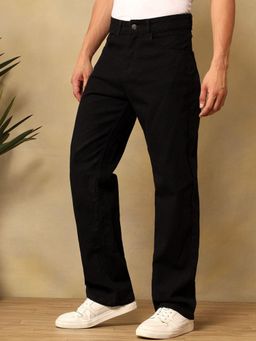 KOTTY - Men Black Straight Fit Mid-Rise Stretchable Cotton Jeans