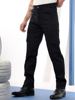 KOTTY - Men Black Solid Straight Fit Mid-Rise Stretchable Jeans