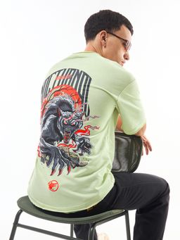 Bewakoof - Heavy Duty Men Green Noctournal Graphic Oversized T-Shirt