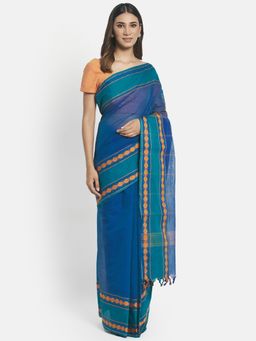 Fabindia - Teal Cotton Woven Saree without Blouse