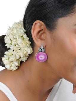 Teejh - Harika Magenta Pink Silver Oxidised Earring