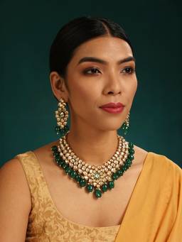 MINAKI - Green Alaya Kundan Jewellery Set