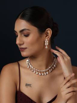 MINAKI - White Sunehri Kundan Jewellery Set