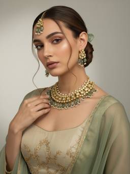 MINAKI - Green Ruh-E-Gul Collar Jewellery Set