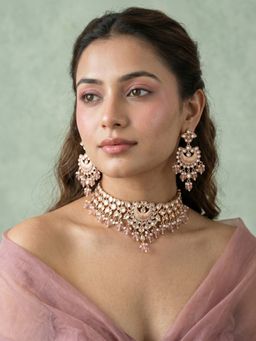 MINAKI - Peach Noorika Kundan Polka Jewellery Set