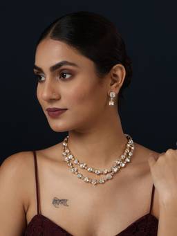 MINAKI - Double White Layerd Kundan Necklace
