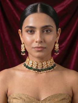 MINAKI - Green Zohra Polka Jewellery Set