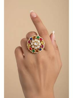 Sica Jewellery - 925 Silver Moissanite Polka Navratan Ring