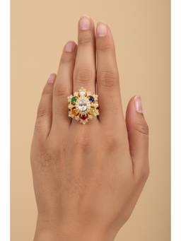 Sica Jewellery - 925 Silver Moissanite Polka Navratna Ring