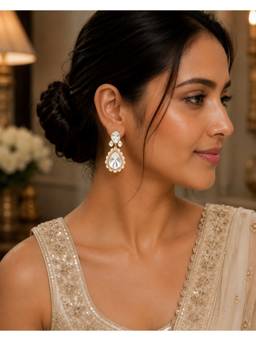 VIVINIA By Vidhi Mehra - Gold Finish Kundan Polka & Zircon Dangler Earrings