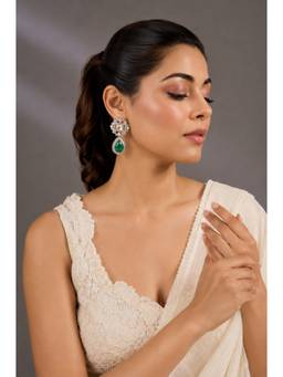 VIVINIA By Vidhi Mehra - Gold Finish Kundan Polka & Zircon Dangler Earrings