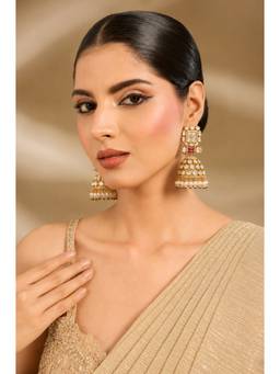 VIVINIA By Vidhi Mehra - Polka Jhumka Earrings With Pearl Fringe