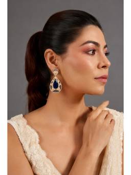 VIVINIA By Vidhi Mehra - Gold Finish Blue Synthetic Stones Dangler Earrings