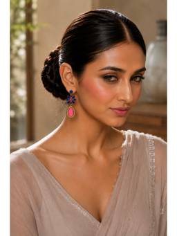 VIVINIA By Vidhi Mehra - Black Rhodium Finish Multi-Coloured Stone Dangler Earrings
