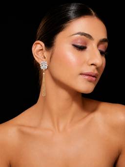 VIVINIA By Vidhi Mehra - Gold Finish Zircon Dangler Earrings