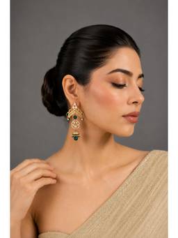VIVINIA By Vidhi Mehra - Gold Finish Pearl & Kundan Polka Dangler Earrings