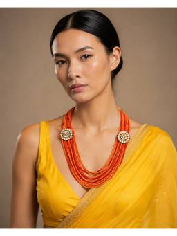 VIVINIA By Vidhi Mehra - Gold Finish Orange Beaded Necklace