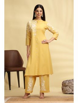 Cotton Culture - Yellow Embroidered Rayon A Line Kurta with Pant