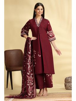Cotton Culture - Maroon Embroidered Kurta with Pant and Dupatta