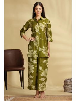Cotton Culture - Mehandi Green Soft Silk Printed Straight Kurta with Pant