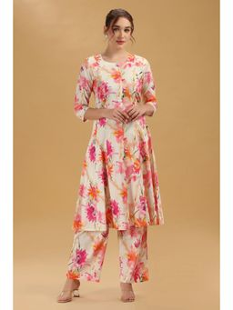 Cotton Culture - Off White Floral Printed A Line Kurta with Pant