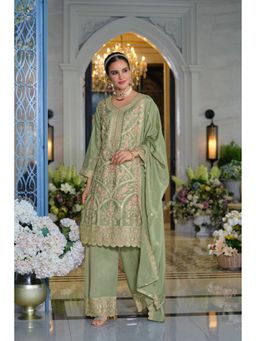 Autumnlane - Farz Pista Full Work Heavy Kurta with Pant and Dupatta