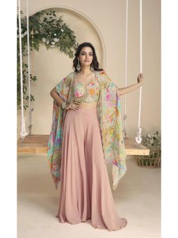 Autumnlane - Hiva Salmon Fusion Wear Top with Palazzo and Cape