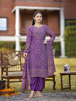 Autumnlane - Malti Grape Printed Shimmer Kurta with Pant and Dupatta
