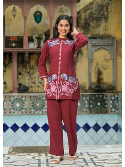 Autumnlane - Red Sanjana Embroidered Co-Ord Set