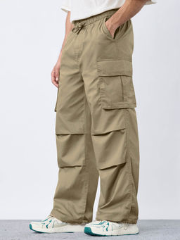 The Souled Store - Khaki Solid Mid Waist Cargo Pant