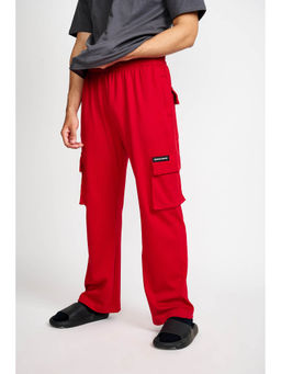 Bonkers Corner - Red Solid Mid Waist Cargo Pant