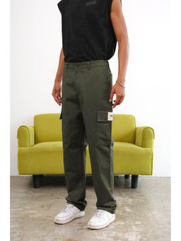 Bonkers Corner - Olive Solid Mid Waist Cargo Pant