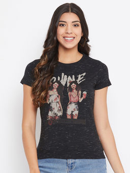 CRIMSOUNE CLUB - Women Black Graphic Printed Tshirt