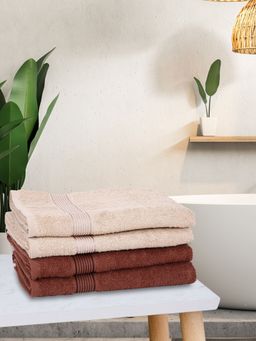 KOPA - Quick Dry 100% Cotton Soft Terry Towel -4Pc Bath Towel D'Ross Solid-Taupe, Brown