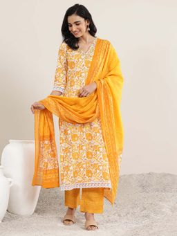 Libas - Yellow Kurta with Pant and Dupatta (Set of 3)