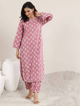 Libas - Peach Printed Cotton Straight Kurta Set for Women