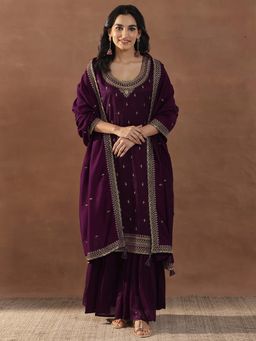 Libas - Purple Kurta with Sharara and Dupatta (Set of 3)