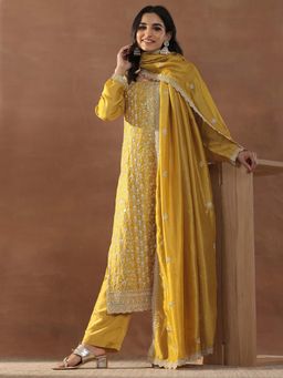 Libas - Mustard Kurta with Pant and Dupatta (Set of 3)
