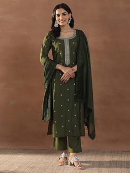 Gerua By Libas - Olive Kurta with Pant and Dupatta (Set of 3)