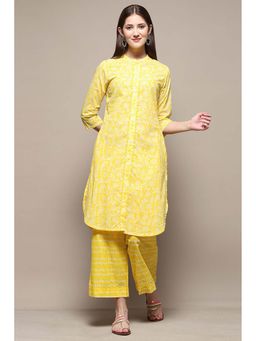 Biba - Women's Yellow Cotton Straight Kurta with Palazzo (Set of 2)