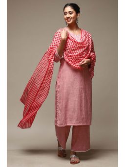 Biba - Women's Red Cotton Blend Straight Kurta with Palazzo and Dupatta (Set of 3)