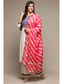 Biba - Women's Off White Rayon Straight Kurta with Palazzo and Dupatta (Set of 3)