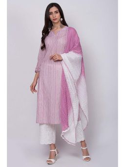Biba - Women's Pink Straight Kurta with Palazzo and Dupatta (Set of 3)