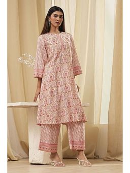 Biba - Women's Pink Cotton Straight Kurta with Palazzo (Set of 2)