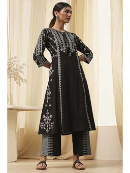 Biba - Women's Black Cotton Straight Kurta with Palazzo (Set of 2)